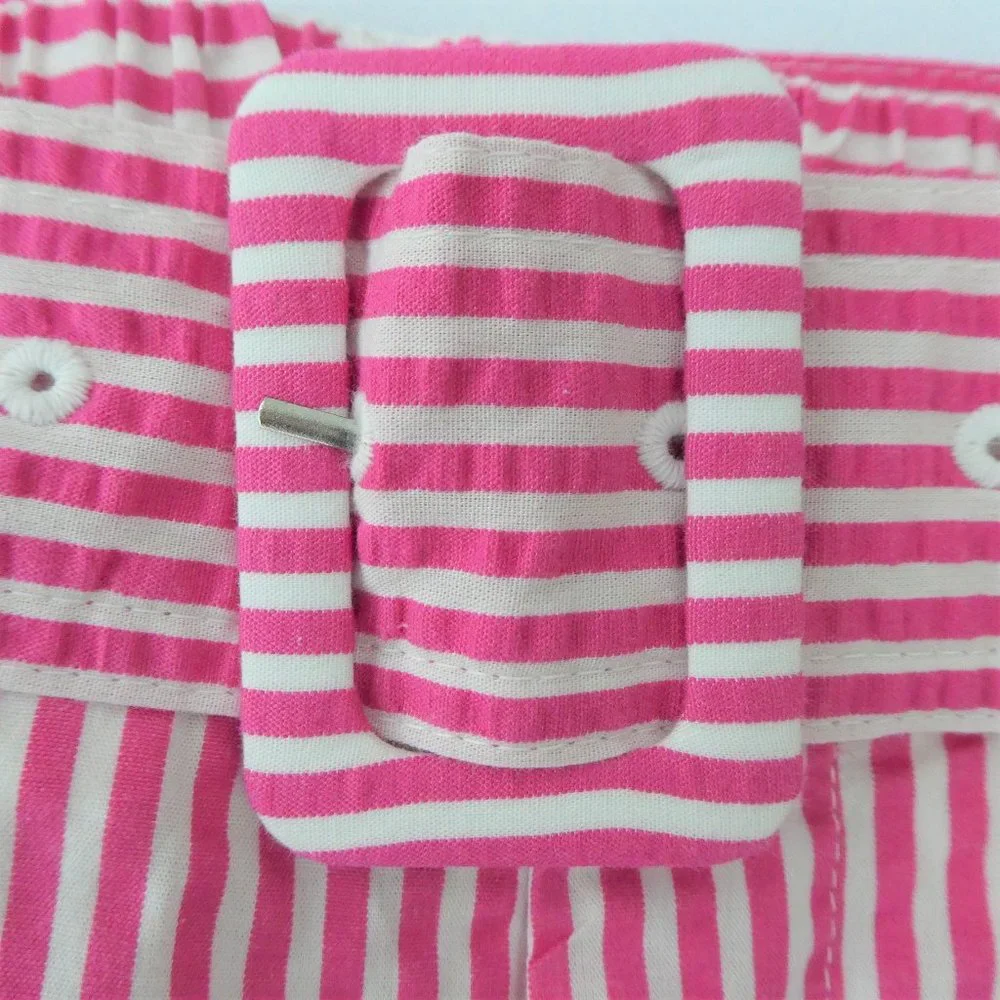 Vintage Style Shorts Red White Candy Stripe High Waist Pockets Wide Leg Pleats
